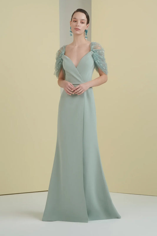 Beaded Sheer Sleeve Dress