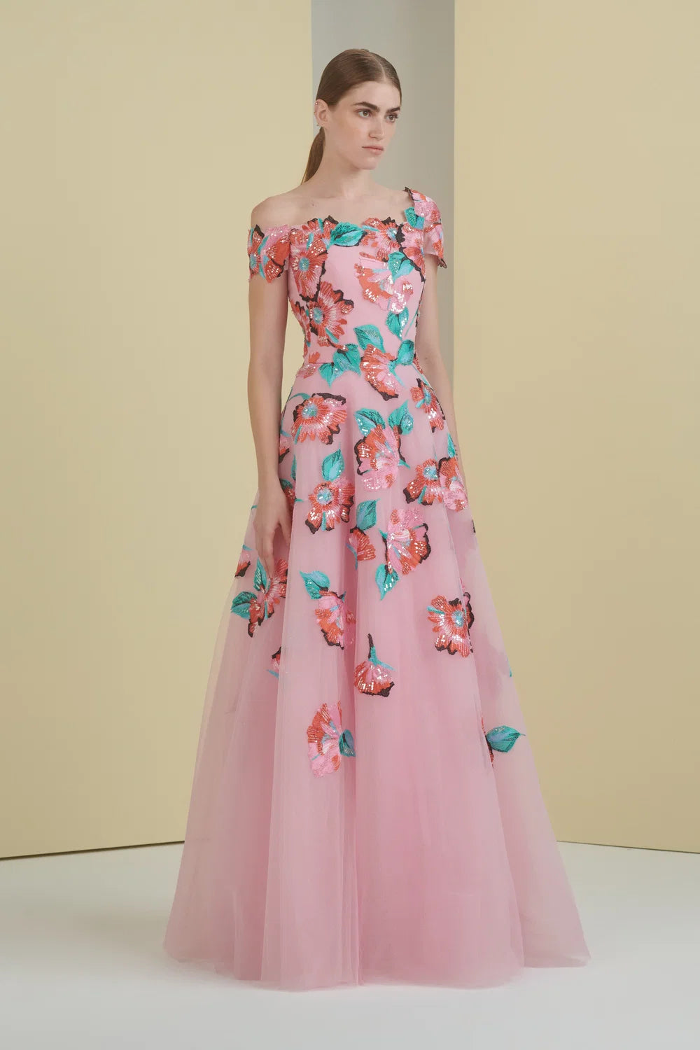 Asymmetric Embroidered Gown