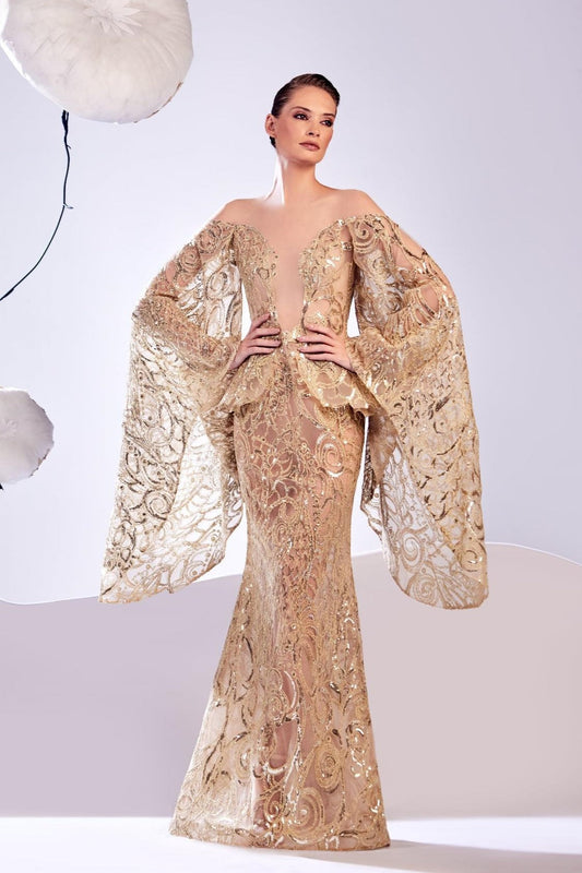 Lace Cape Sleeve Gown