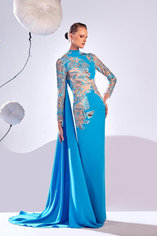 Draped Shoulder Lace Gown