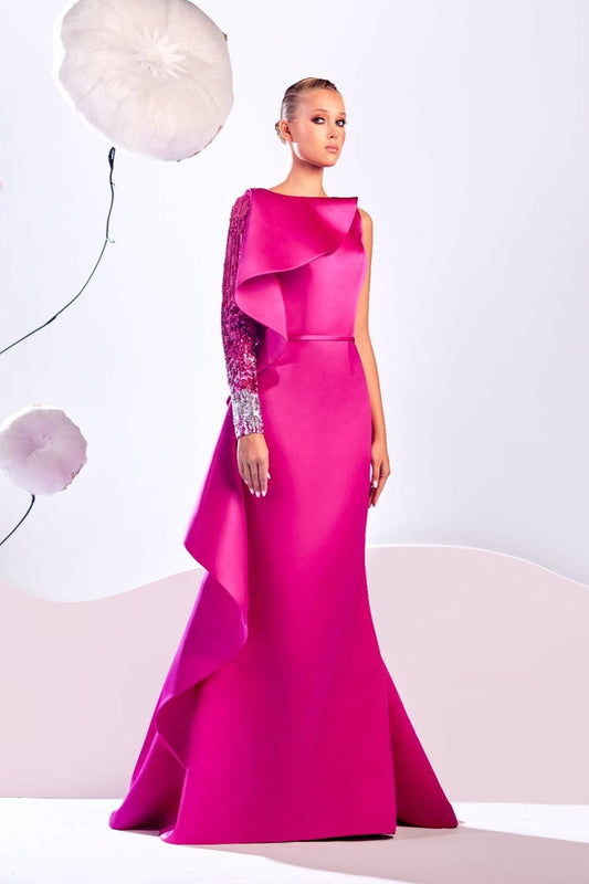 One Embellished Sleeve Gown