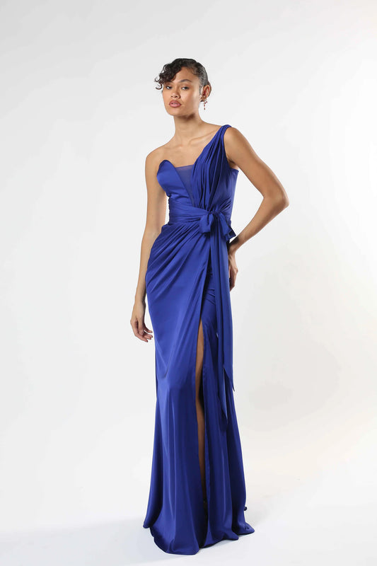 One-Shoulder Satin Gown