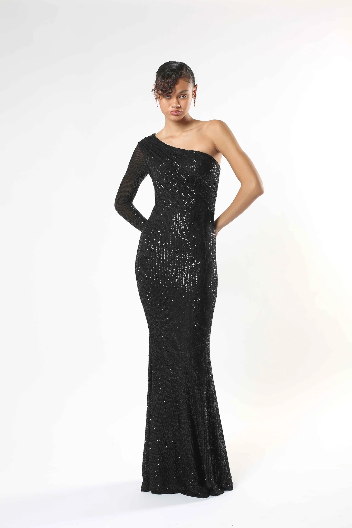 One-Shoulder Sequin Gown