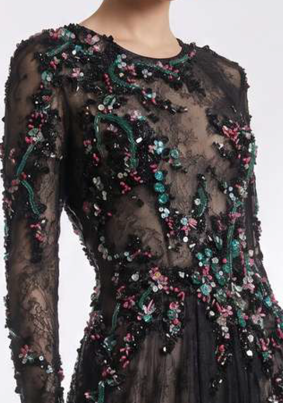 Beaded Long Sleeve Gown