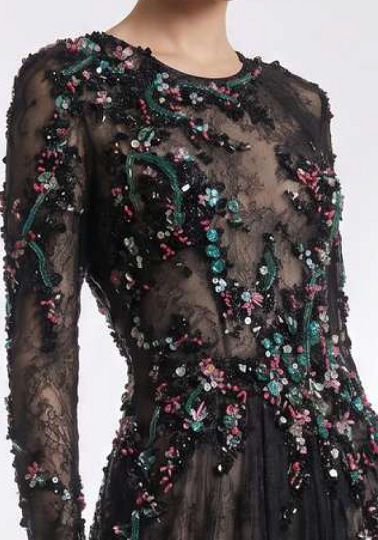 Beaded Long Sleeve Gown