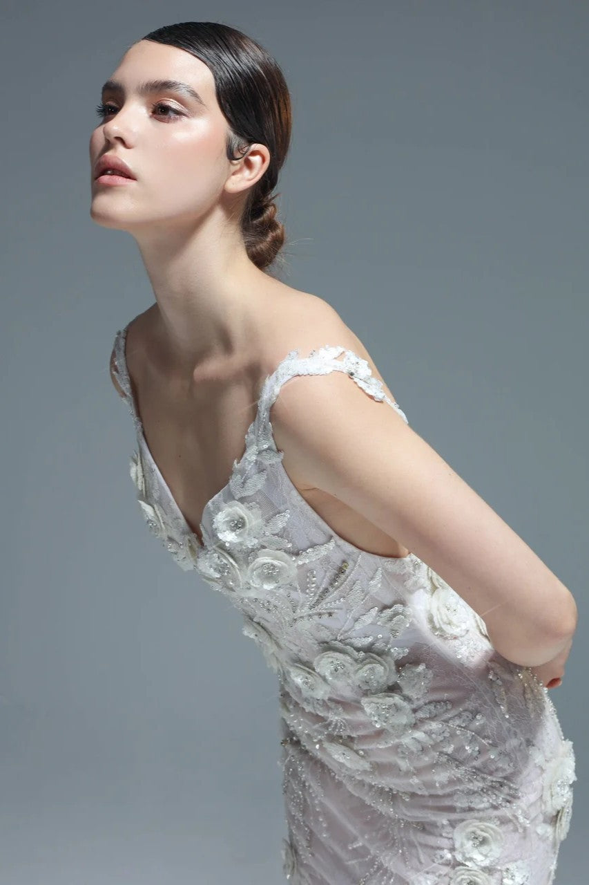 Sleeveless Floral Applique Gown