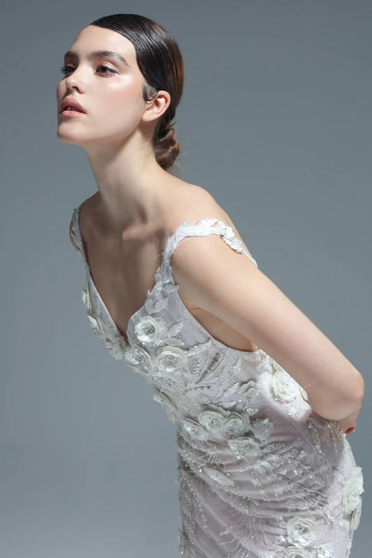 Sleeveless Floral Applique Gown