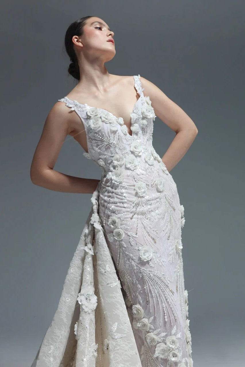 Sleeveless Floral Applique Gown