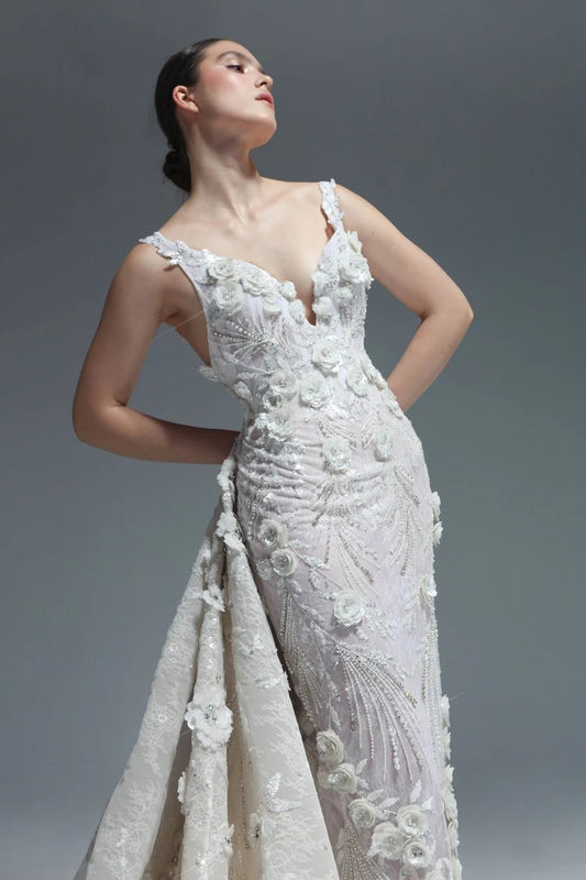 Sleeveless Floral Applique Gown