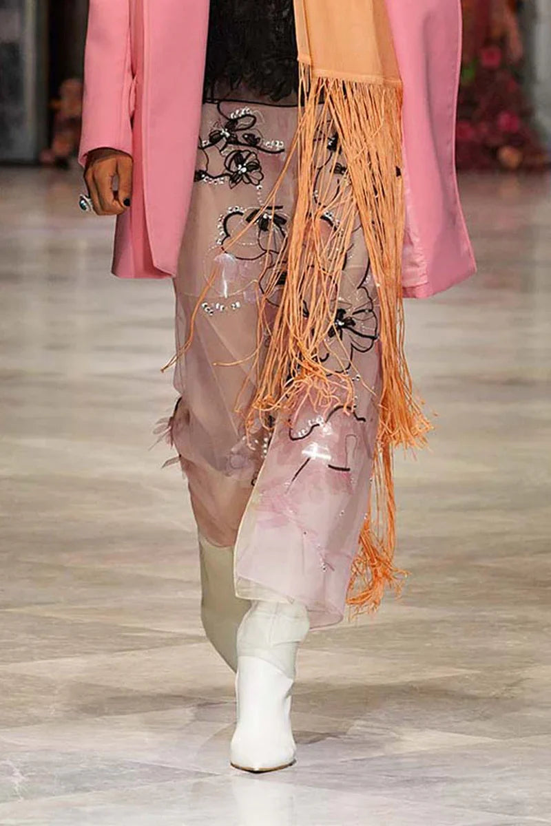 Camellia Organza Glass Petal Embroidery Skirt