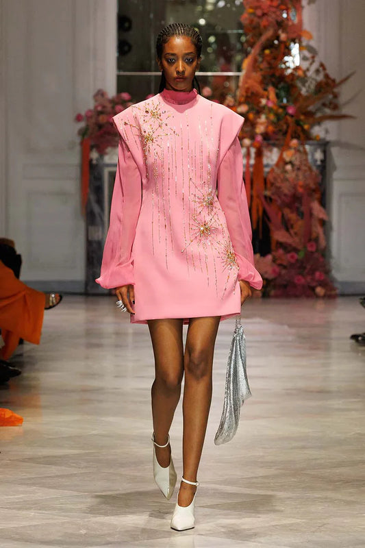 Camellia Embroidered Cady Mini Shift Dress