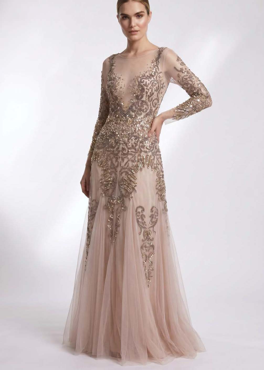 Illusion Plunge Neck Gown