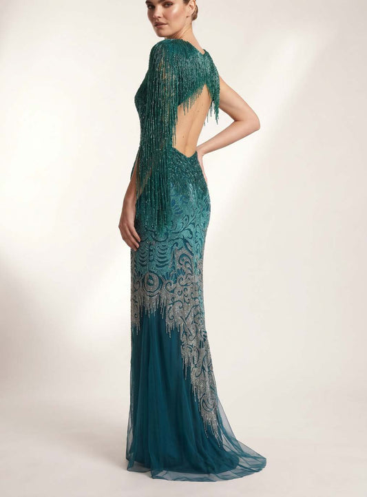 Beaded Fringe Gown