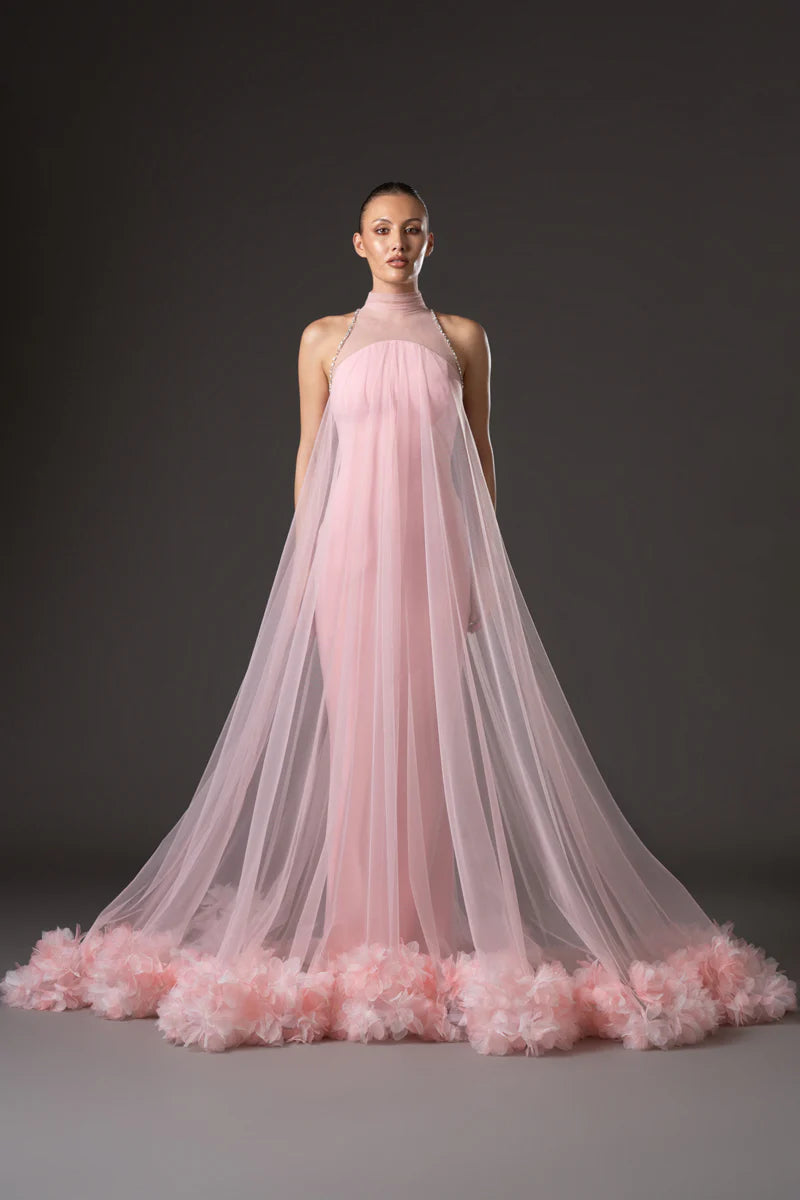 Strapless Crêpe Dress with Tulle Overlay