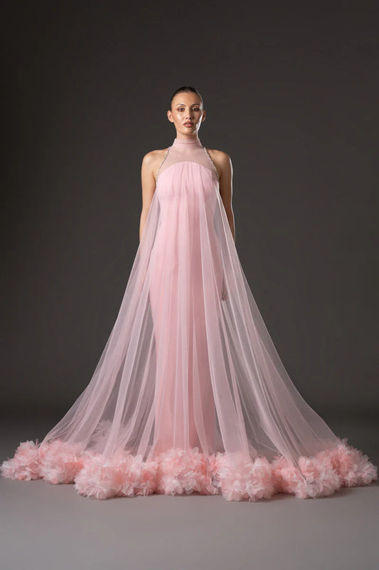 Strapless Crêpe Dress with Tulle Overlay