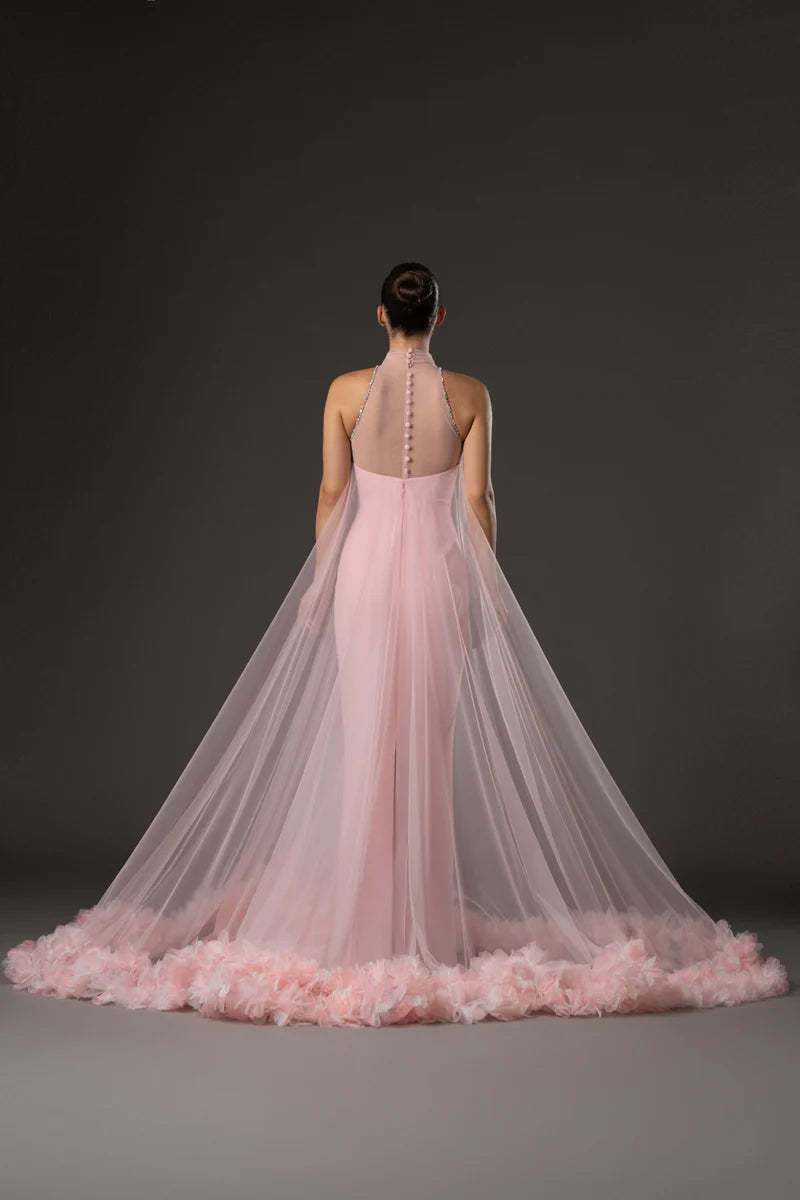 Strapless Crêpe Dress with Tulle Overlay