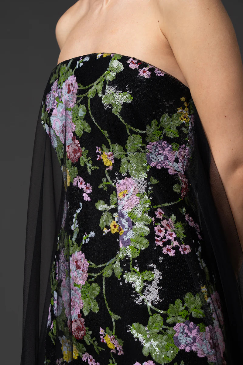 Strapless Fully Embroidered Sequin Dress