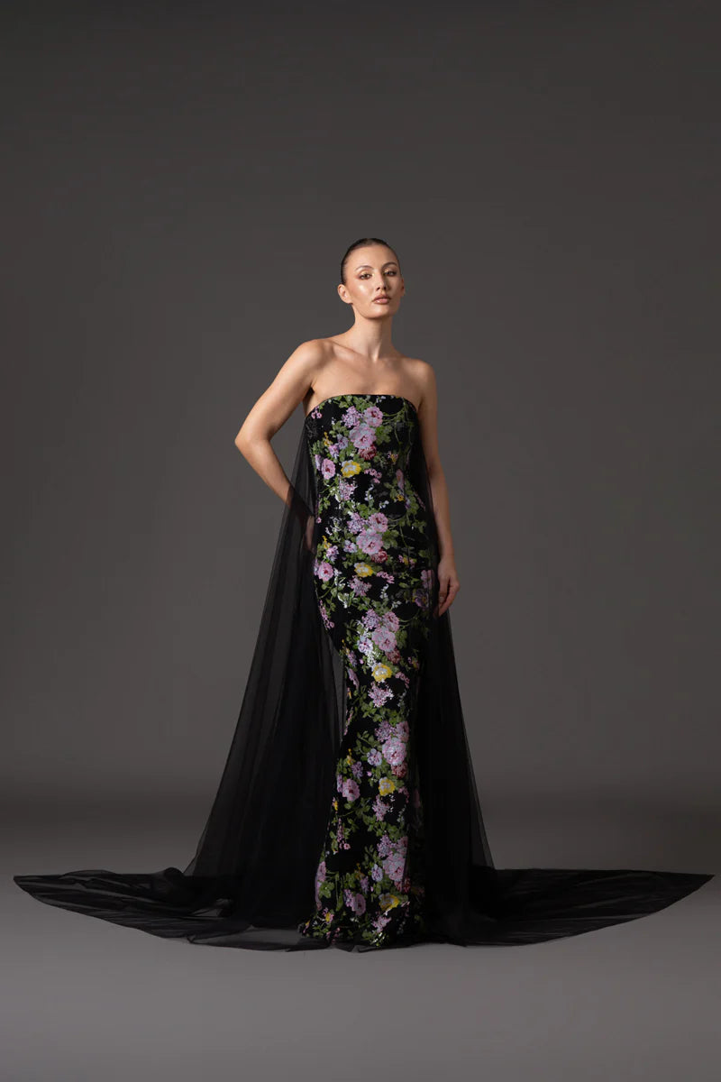 Strapless Fully Embroidered Sequin Dress