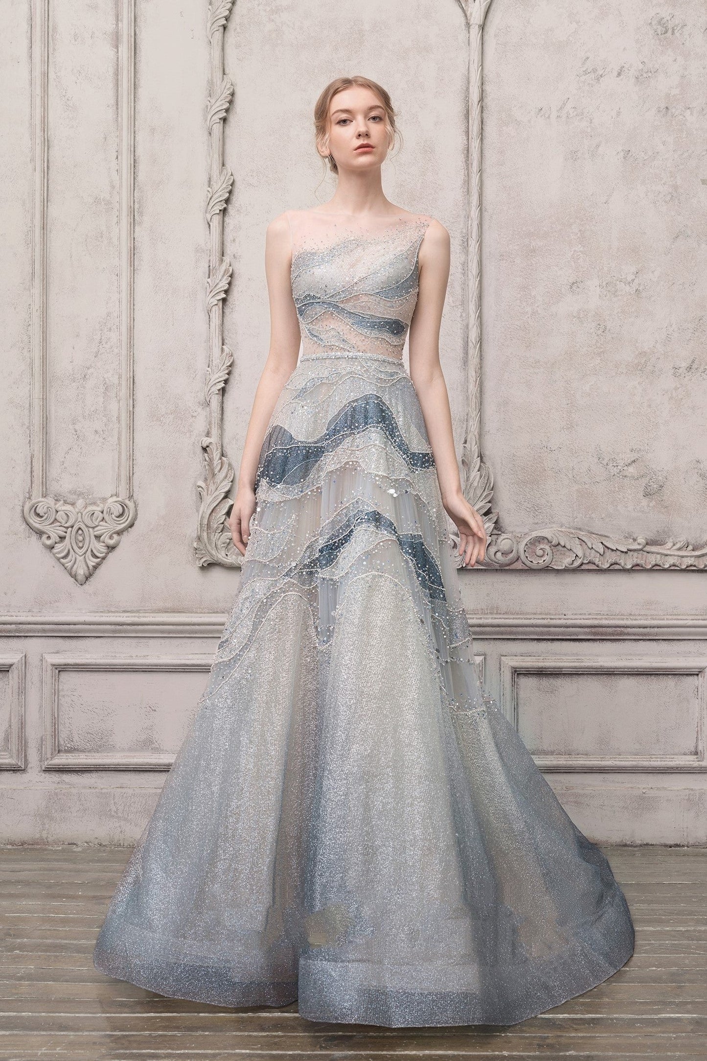 One Shoulder Illusion Bell Gown