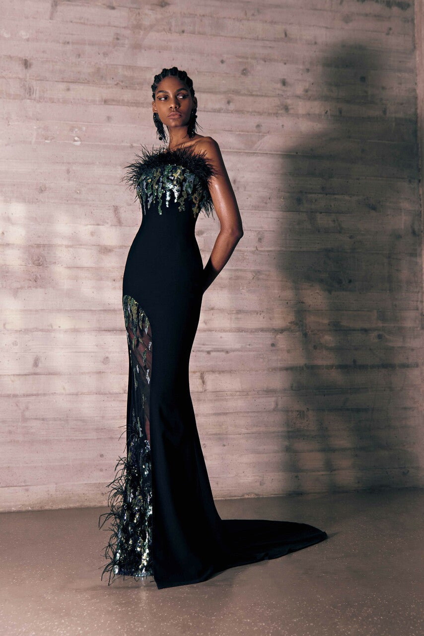 Feathered Crêpe Marocain Gown