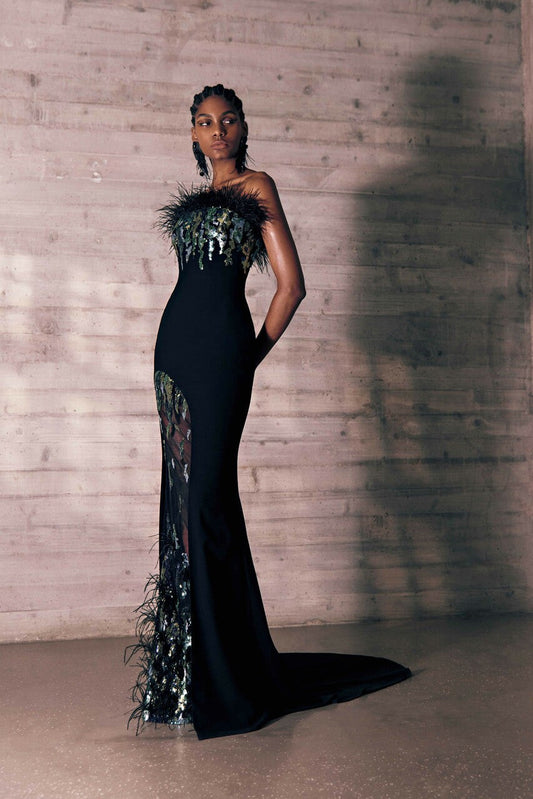 Feathered Crêpe Marocain Gown