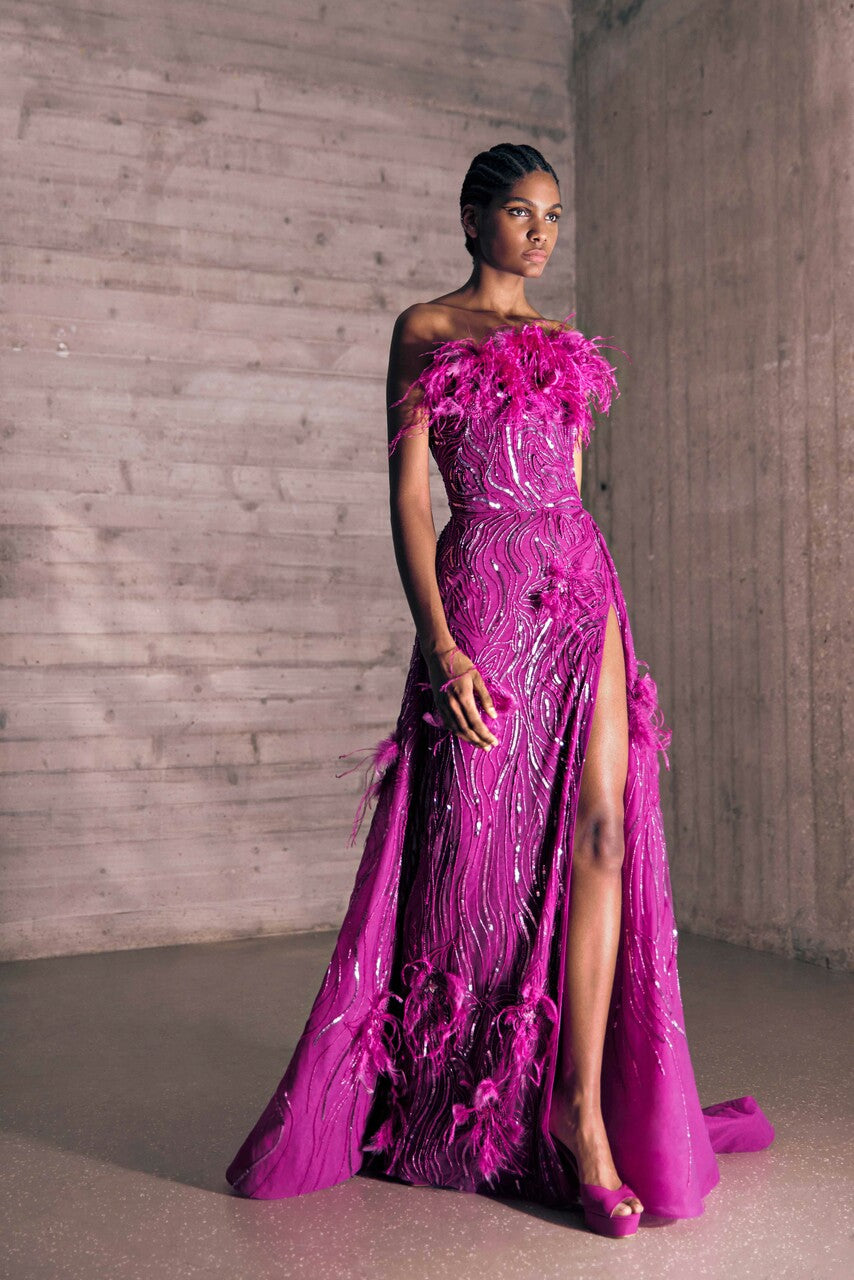 Floral Embroidered Asymmetrical Gown