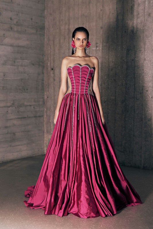 Strapless Petals Taffeta Gown