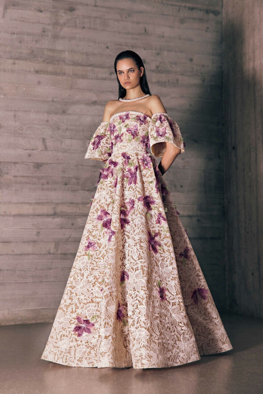 Tulle Gown with Guipure