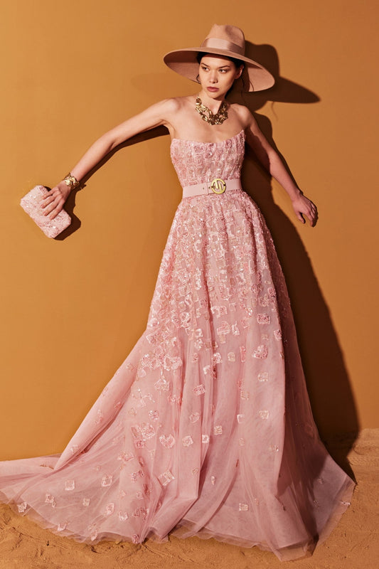 A-Line Strapless Tulle Gown