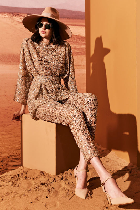 Sequined Tulle Shirt with Trousers