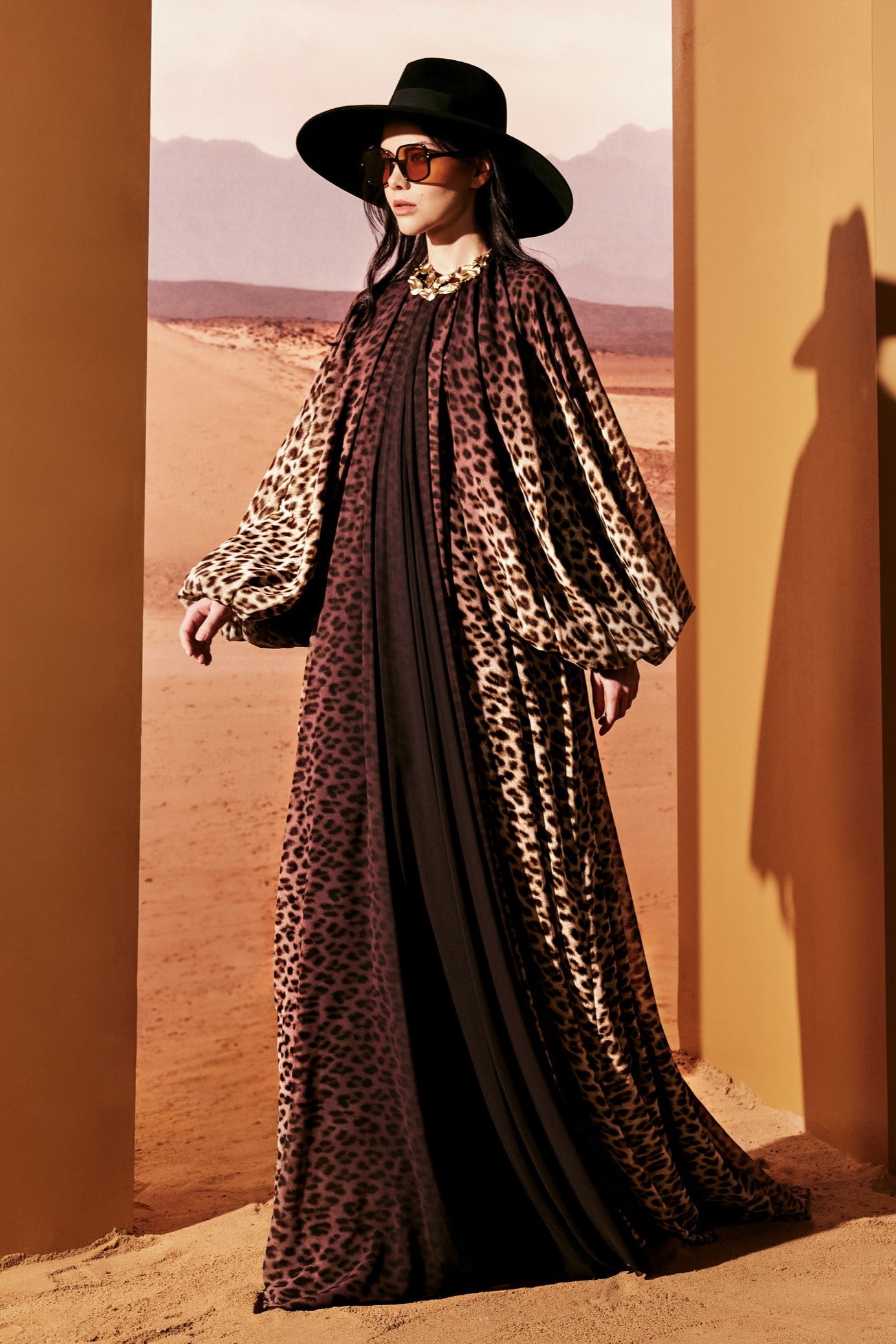 Silk Georgette Puff Sleeve Gown