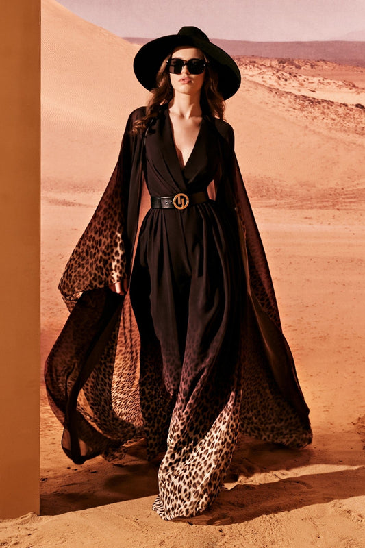 Silk Georgette Cape Sleeve Gown