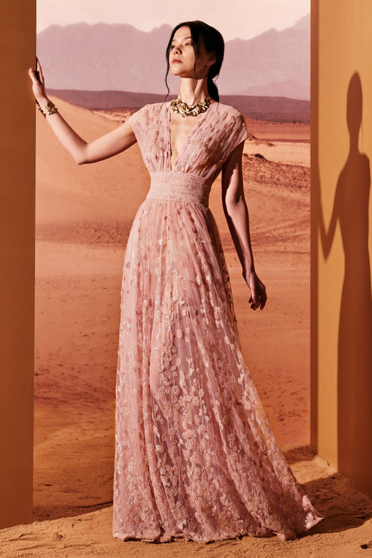 Tulle V-Neck Gown