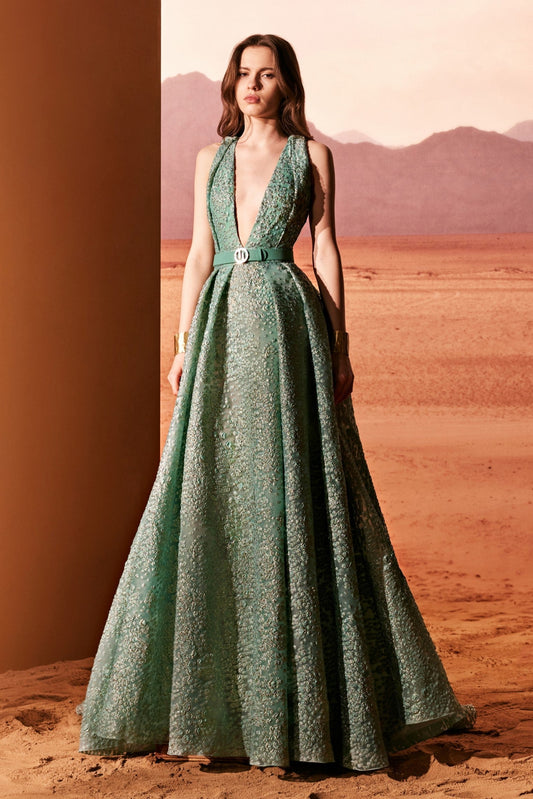 Fully Sequined Organza Jacquard Gown