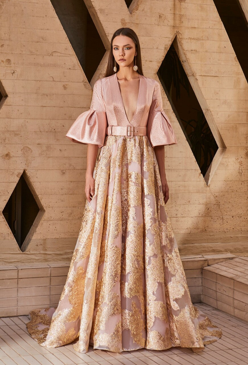 Jacquard Rose Gold Gown