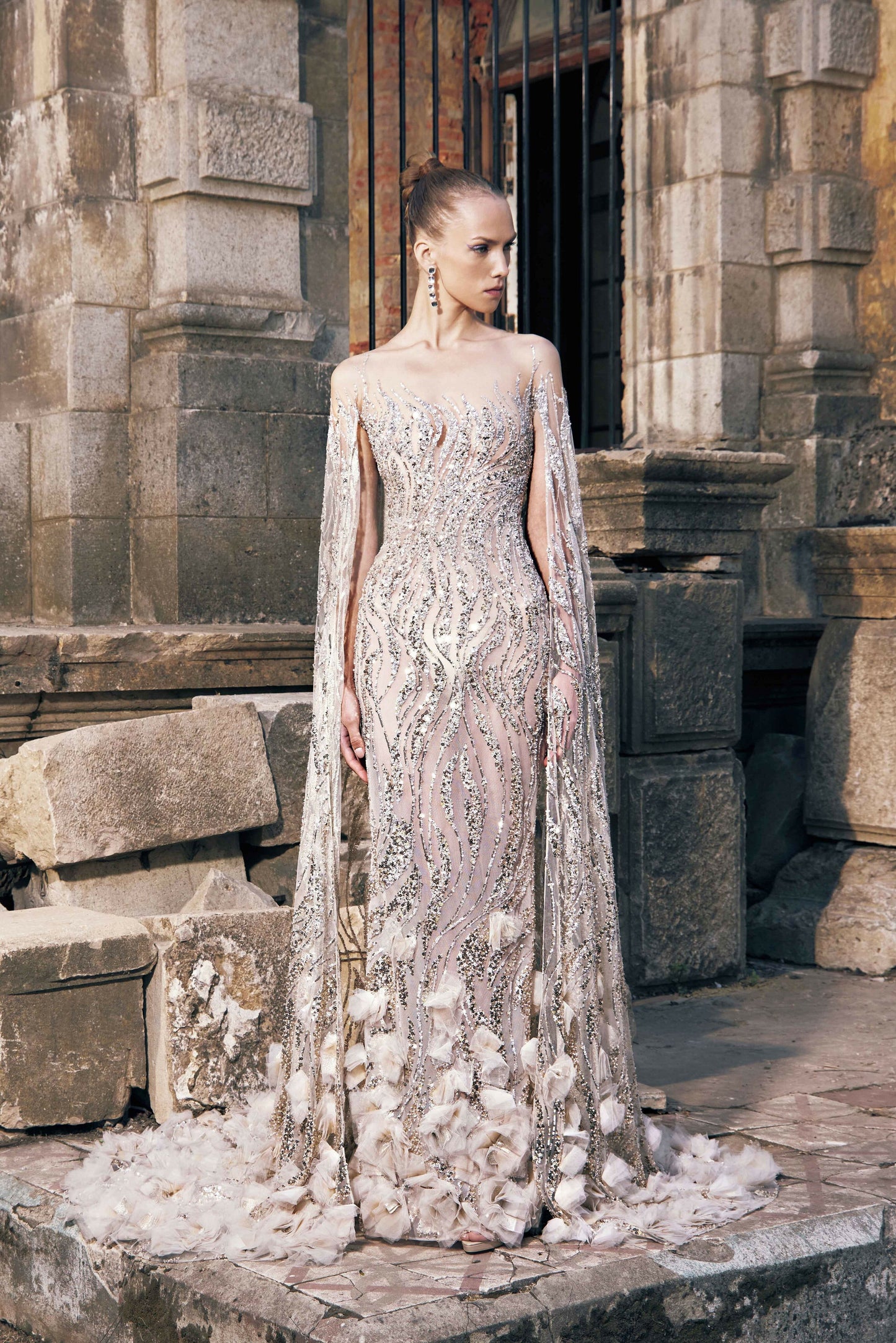 Tulle Gown with Statement Cape
