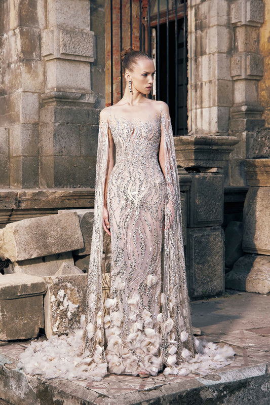 Tulle Gown with Statement Cape
