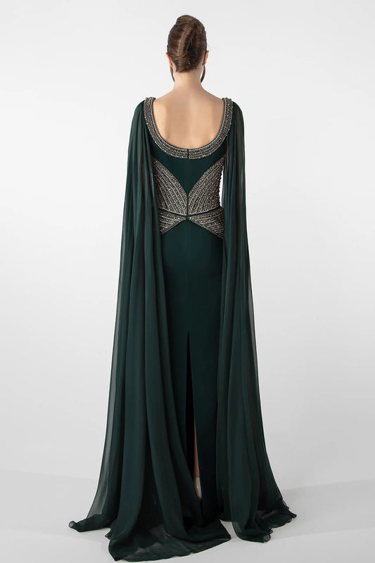 Long-Cape Sleeved Gown