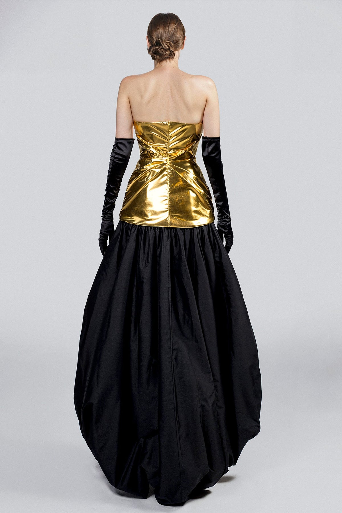 Strapless Metallic High-Low Dress