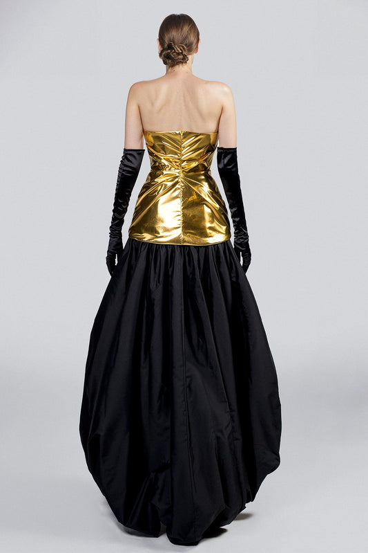 Strapless Metallic High-Low Dress