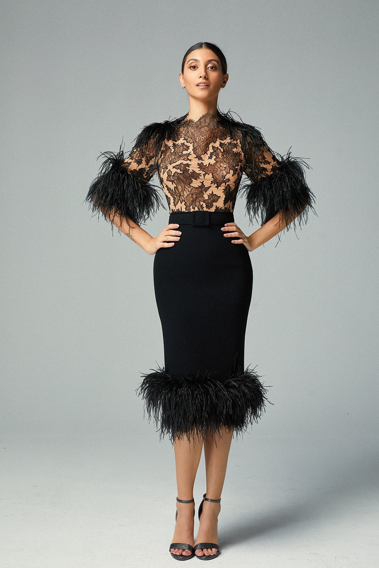 Feather Detail Top and Skirt