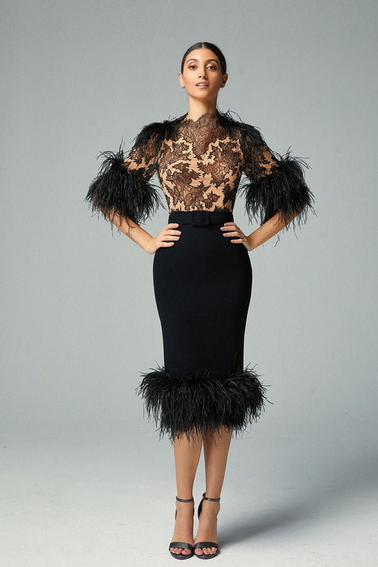 Feather Detail Top and Skirt