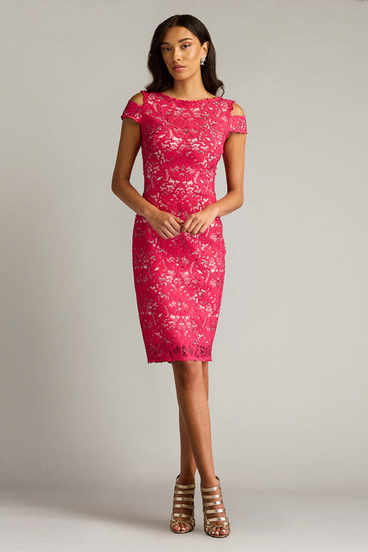 Embroidered Tulle Cold Shoulder Dress