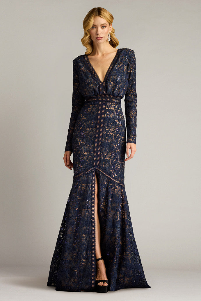 Laser Cut Embroidered Tulle Gown
