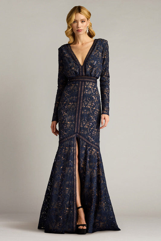 Laser Cut Embroidered Tulle Gown