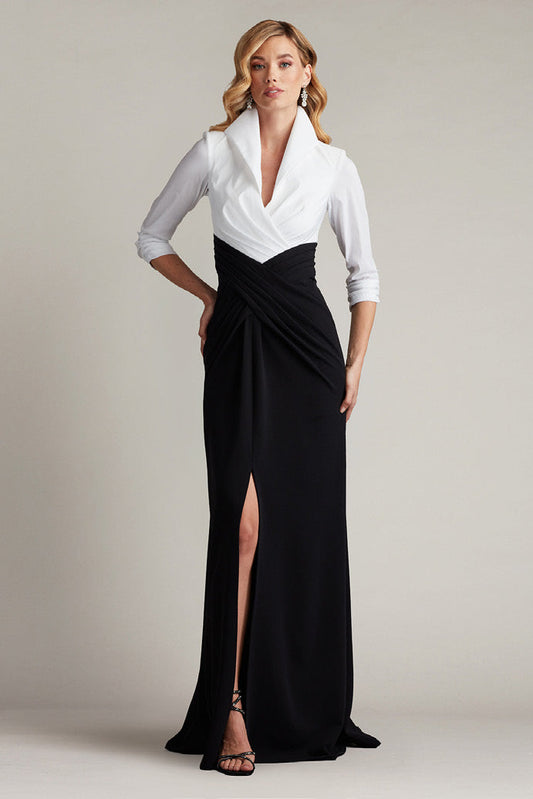 Textured Crepe and Taffeta Draped Gown