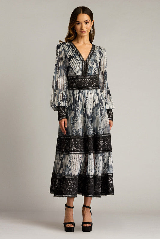 Floral Print Chiffon Long Sleeve Dress