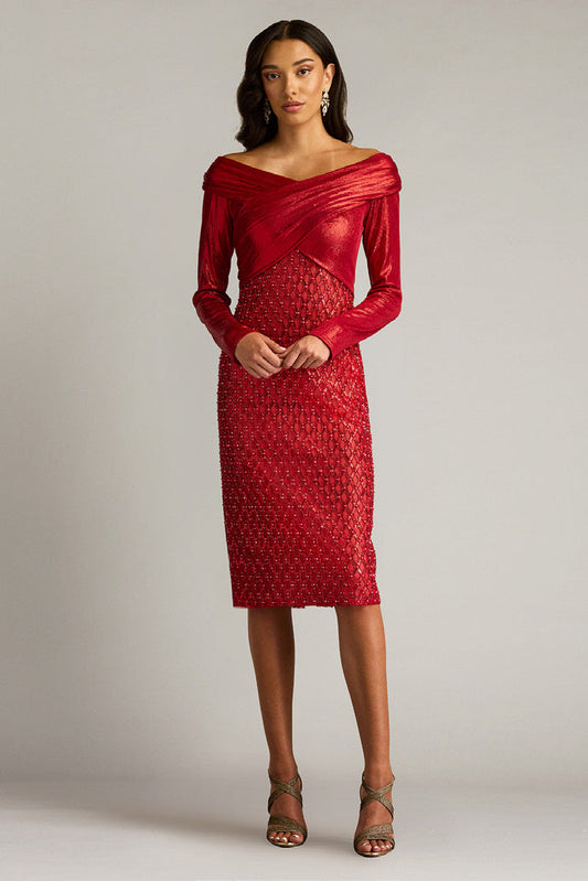 Metallic Jersey Embroidered Tulle Dress
