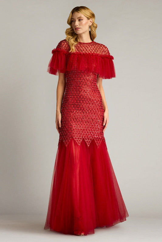 Pearl and Paillette Embroidered Tulle Gown