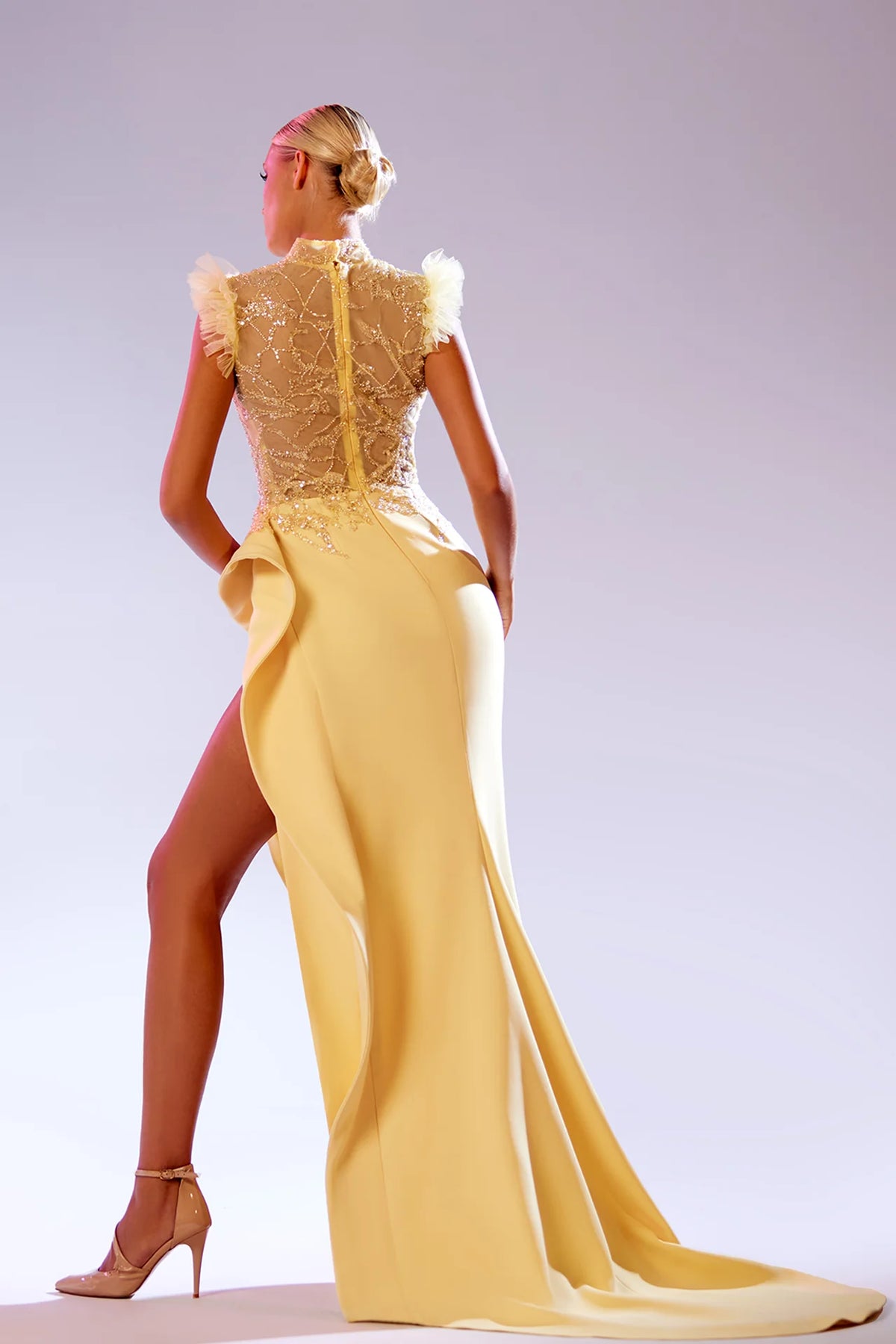 High Neck Embroidered Gown